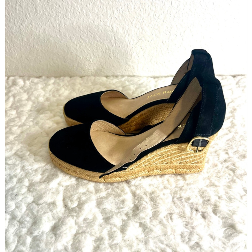 Jack Rogers Palmer black ankle strap espadrille wedge shoes women size 8.5M - Picture 5 of 9
